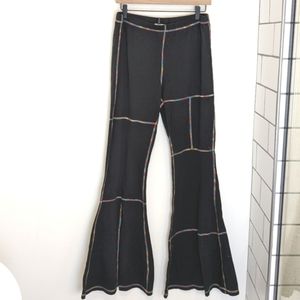 Hot Topic Black Multicolored Stitching Wide Flare Bell Bottom Pull On Pants